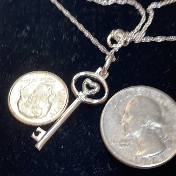 Sterling Diamond Key Pendant Necklace - Picture 6 of 8